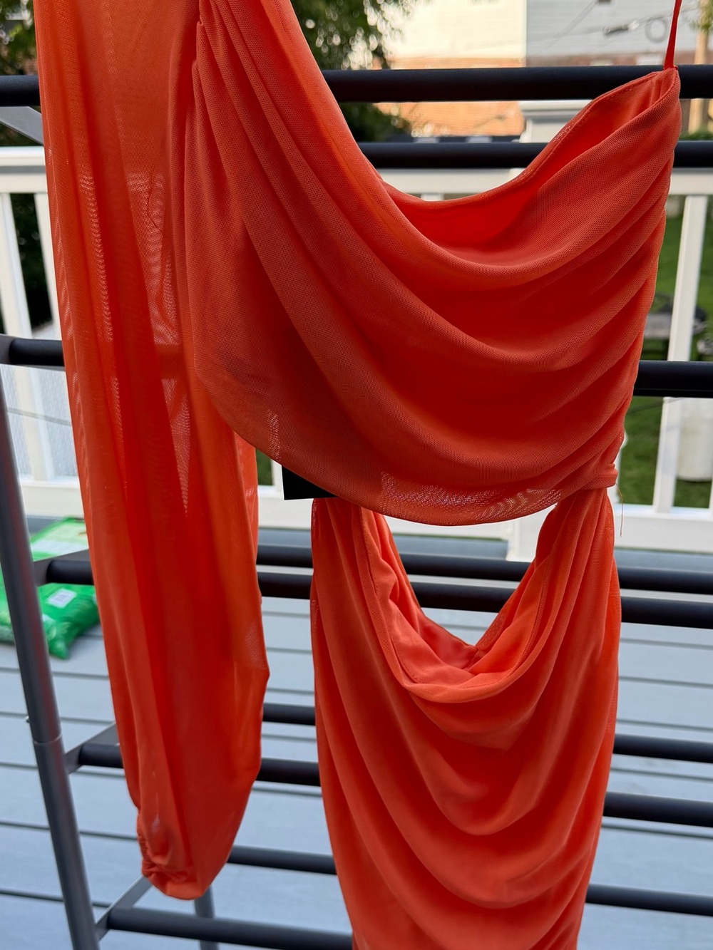 Fashion Nova Orange One-Shoulder Draped Mesh Dress